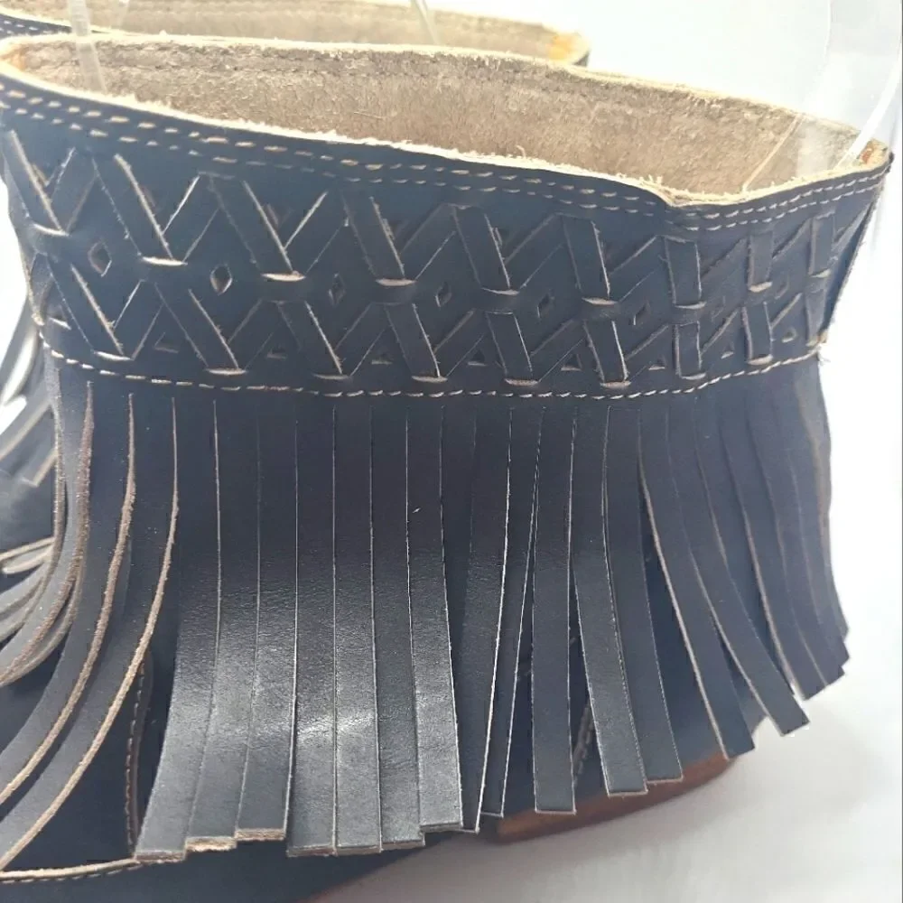 Latigo Anthropologie Jig Adobe Black Leather Fringe 